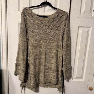 Knox Rose Tan/Black Marbled Long Sleeve with Fringe Sweater - Size XL